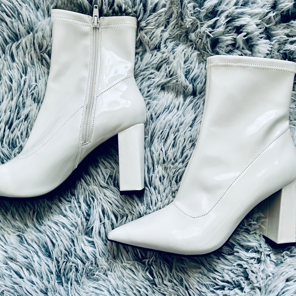 New. White patent leather boots